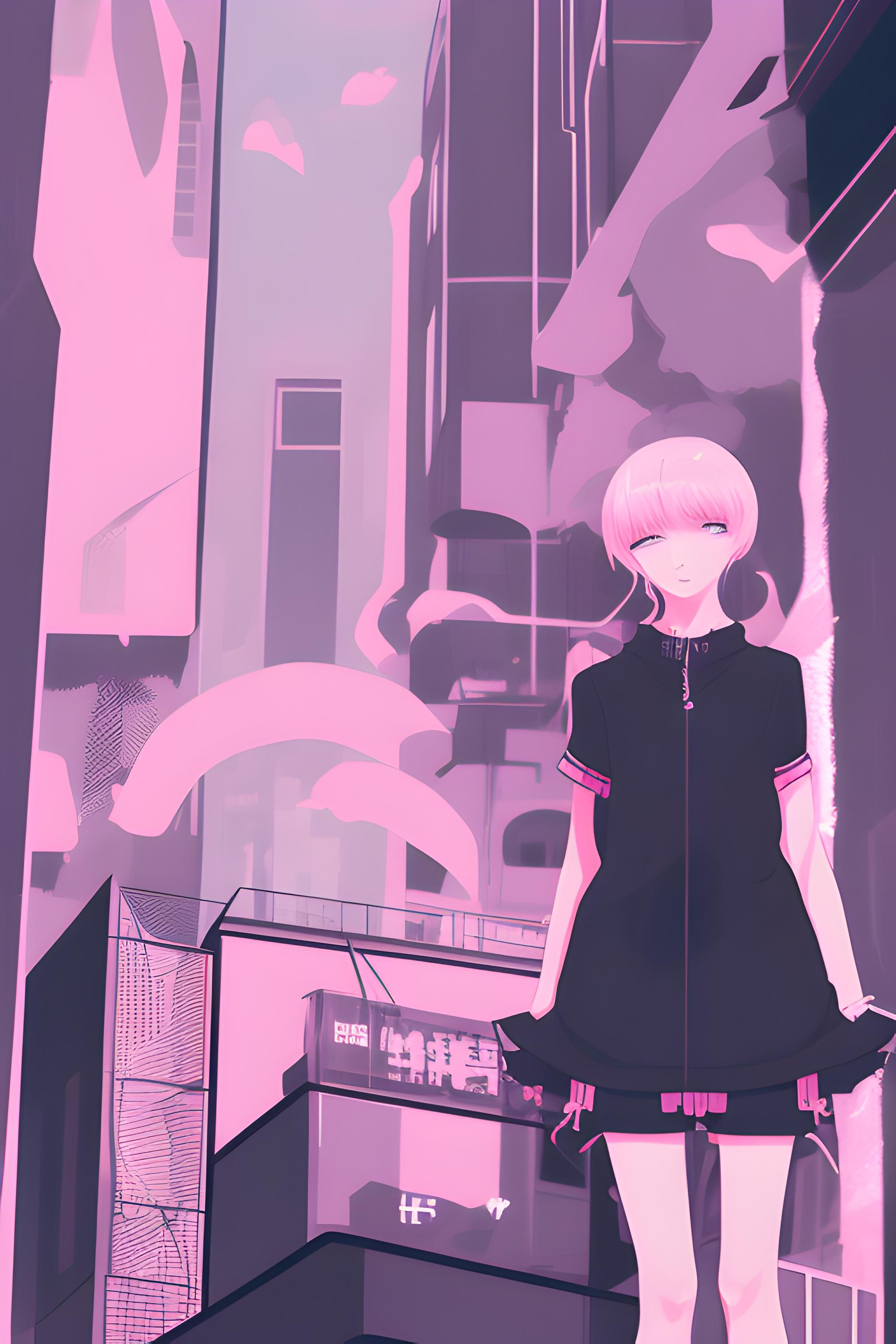 A black and pink themed wallpaper anime styled. Classic. Street view.  Aesthetic. | Wallpapers.ai